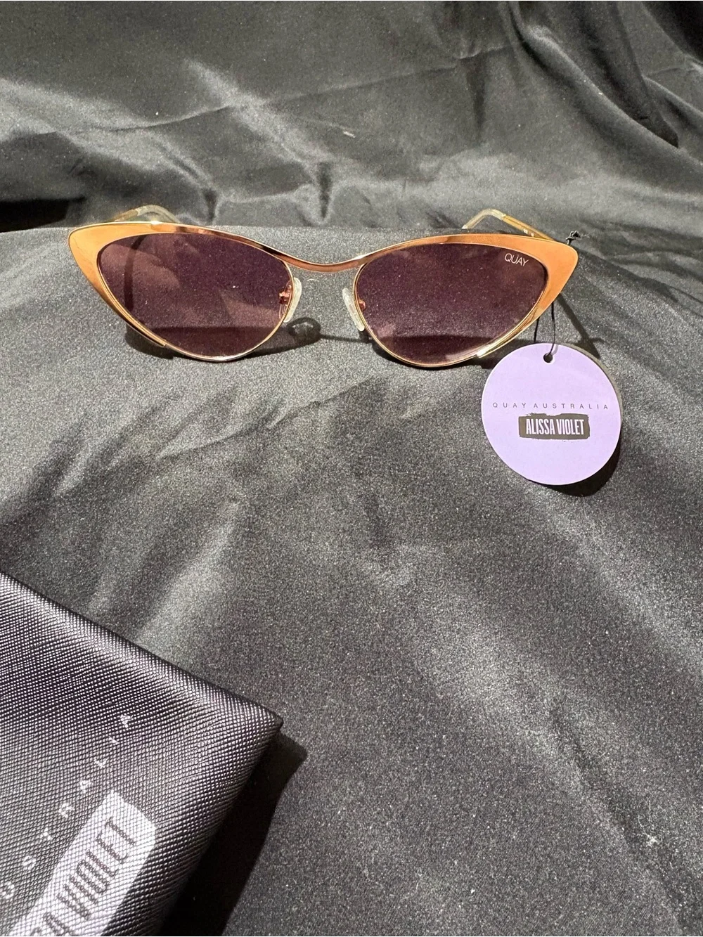 Quay Australia Cat-Eye Sunglasses - Gold Frame, Violet Lenses